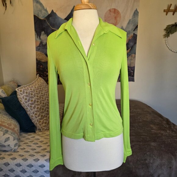 Dolce & Gabbana Jeans Women’s XS Sheer Lime Green Button Up Blouse Top Italy - Picture 11 of 16